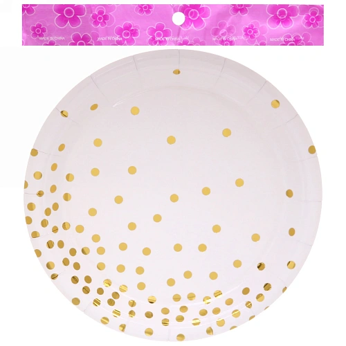Тарелка бумажная 18 см в наборе 10 шт Конфетти белая_3