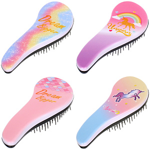 Расческа массажная компактная "ТВОИ МЕЧТЫ", микс 4 дизайна, 18*7,5см (PVC коробка)