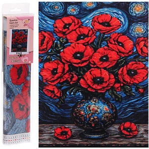 Алмазная мозаика в рулоне 30*40см полная выкладка "DIAMOND", Букет Маки