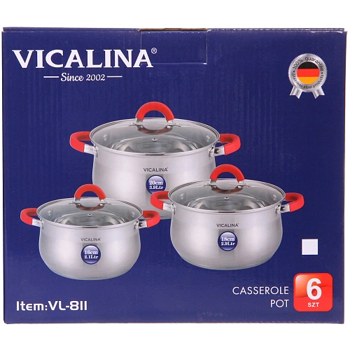 Набор посуды из нержавеющей стали VICALINA 3 предмета (3 кастрюли 2,1л, 2,9л, 3,9л) VL-811_2
