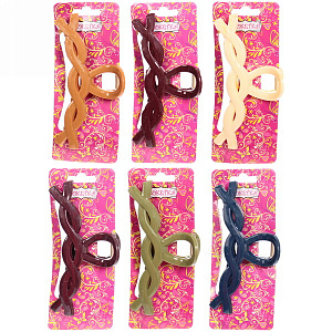 Заколка-краб для волос  на блистере "Magic Gloss", косичка, микс 6 цветов, 11см 