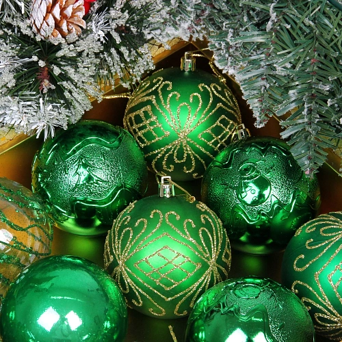 Новогодние шары Волшебство ночи 8 см (набор 12 шт), Зеленый_6