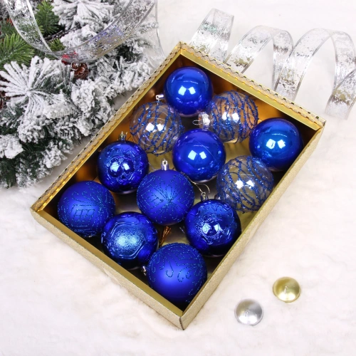 Новогодние шары "Волшебство ночи" 8 см (набор 12 шт), Синий