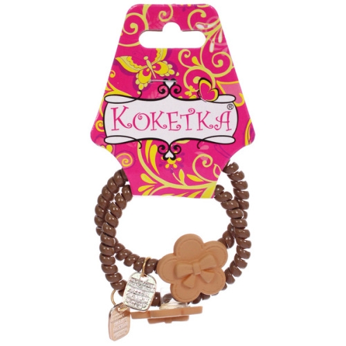 Резинки для волос силиконовые 2шт  "Шоколад", цветочки с бантиком, цвет молочный и коричневый, d-5.5см (Кокетка)