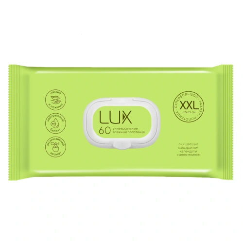 Влажные полотенца LUX №60 полотенца очищающие универсальные с календулой и аллантоином XXL с пластиковым клапаном