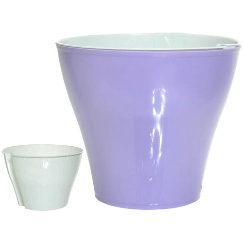 Кашпо для цветов пластиковое 1л d-14см "Афина" со вставкой сирень