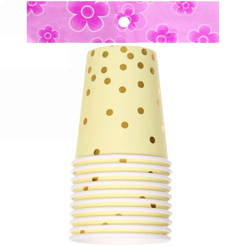 Стакан бумажный 0,2л в наборе 10 шт Конфетти желтый_3