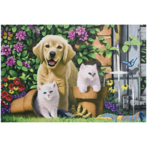 Алмазная мозаика на подрамнике с полным заполнением "МИР ЯРКИХ КРАСОК", Филя с милыми друзьями, 20*30 см