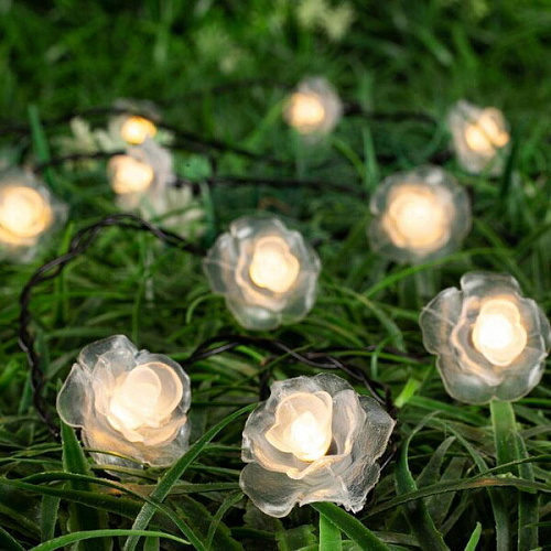 Гирлянда для улицы Нежный цветок 3 м 20 ламп LED чёрный провод, 2 реж,IP-55, Теплый белый (солнечная батарея)_3
