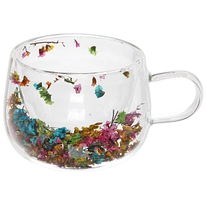 Кружка стеклянная с двойными стенками 200мл "Хай-Тек" цветы