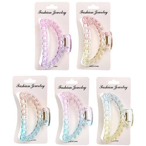 Заколка-краб для волос Мон Пион, цепочка, микс 6 цветов, 9,5см (Блистер)_5