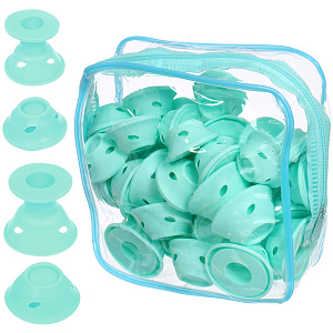 Бигуди силиконовые 40шт в косметичке "KUDRI", цвет голубой, два размера 2*5 и 1,5*3,9см