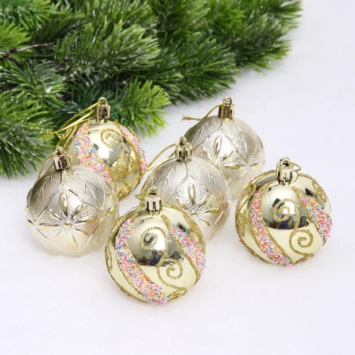 Набор шаров "Шарм" 6 см (в наборе 6 шт), Золото