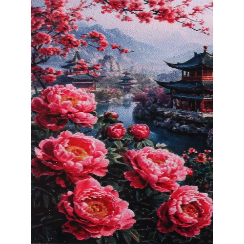 Алмазная мозаика в рулоне 3040см полная выкладка DIAMOND, Пионы и пейзаж_4