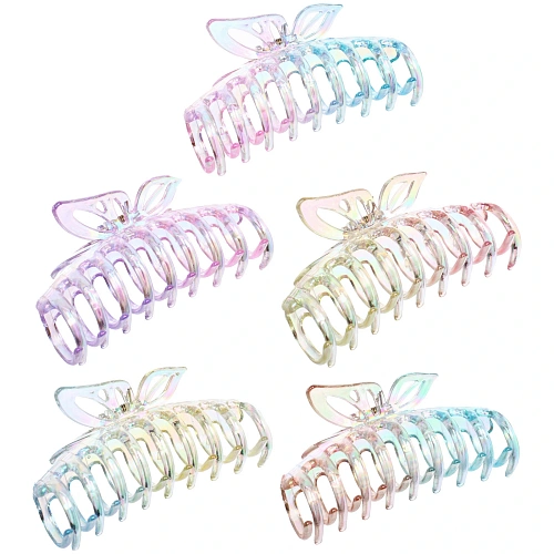 Заколка-краб для волос "Мон Пион", бабочка, микс 6 цветов, 11см (Блистер)