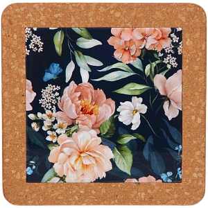 Подставка керамическая 19*19см "Пионы" черная