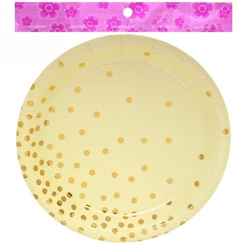 Тарелка бумажная 18 см в наборе 10 шт Конфетти желтая_3