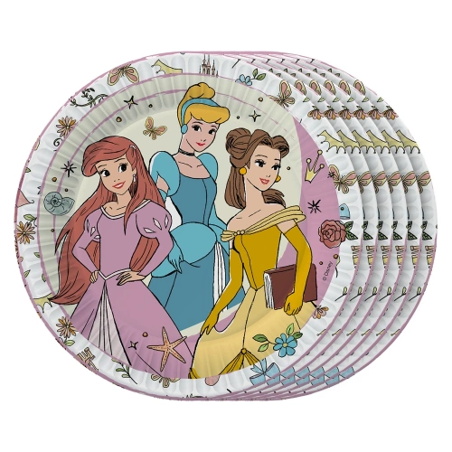 Принцессы. Набор бумажных тарелок, рисованные 2D, 6 шт d=180 мм