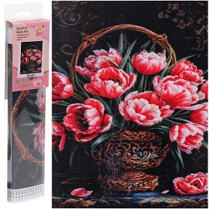 Алмазная мозаика в рулоне 30*40см полная выкладка "DIAMOND", Маки в вазе