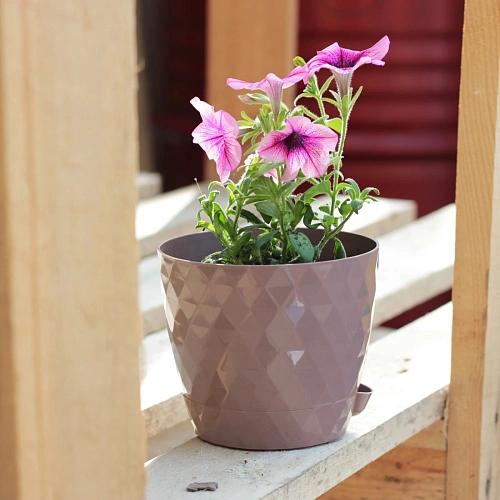 Горшок для цветов пластиковый 1л d-13,5см Румба мокко_2