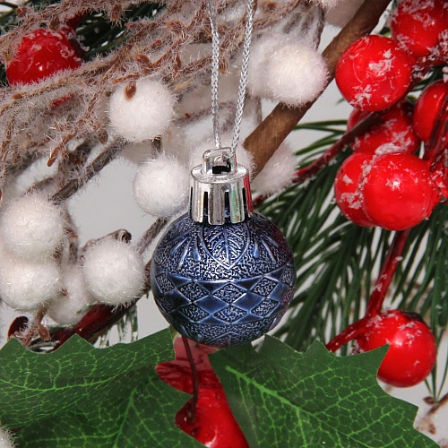 Новогодние шары 3 см (набор 9 шт) «Микс фактур», сапфир_6