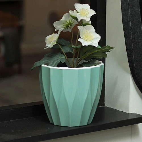 Кашпо для цветов пластиковое 1,9л d-16см "Флюте со вставкой нефрит