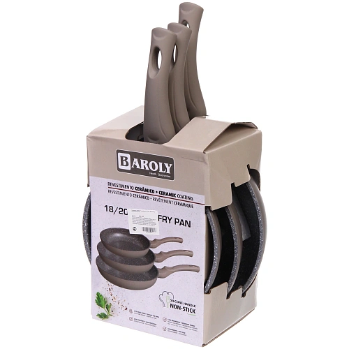 Сковорода BAROLY в наборе 3шт (18см, 20см,22см),  бакелитовая ручка_9