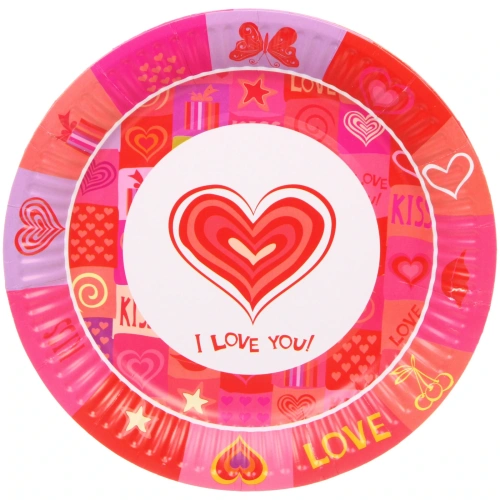 Тарелка бумажная 18 см в наборе 10 шт "Love you"
