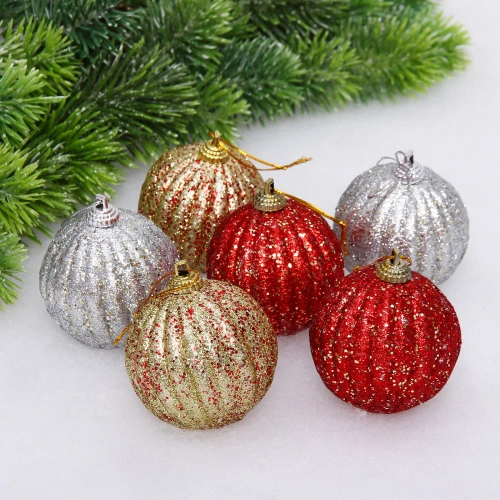 Набор украшений PRIME "Закружила вьюгой" 6 см (набор 6 шт), Красный,золото, серебро