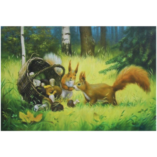 Алмазная мозаика на подрамнике с полным заполнением "МИР ЯРКИХ КРАСОК", беличий переполох, 20*30 см