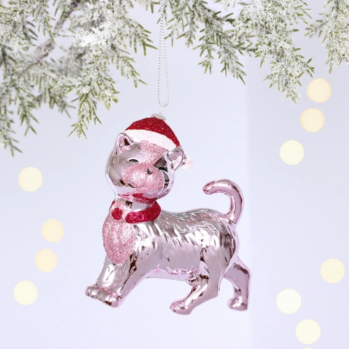 Ёлочная игрушка "Кошка в колпачке" 9*3,5*10 см, Розовый