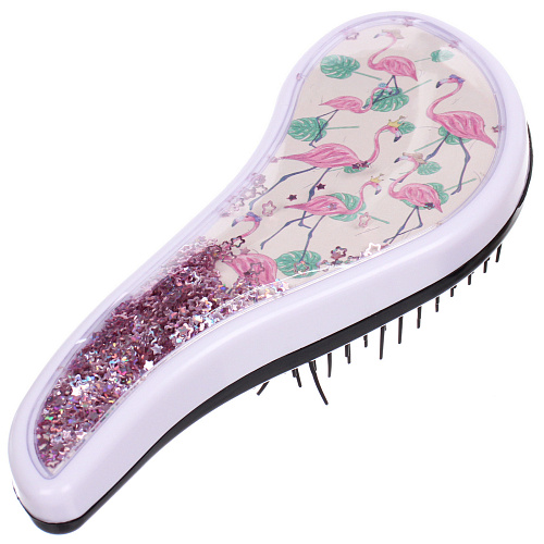 Расческа массажная компактная ТРОПИКИ, блестки, микс 4 дизайна, 187,5см (PVC коробка)_9