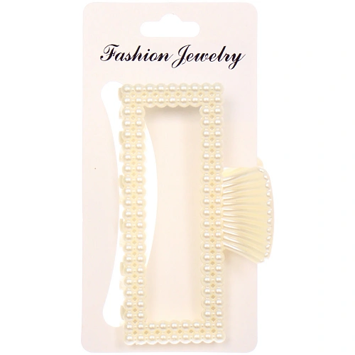 Заколка-краб для волос "Мон Пион", прямоугольник, цвет белый, 9,5см (Блистер)